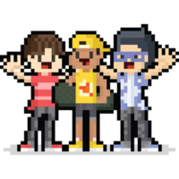 Pixel art happy boy group character png