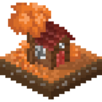 Pixel art isometric house in autumn garden png