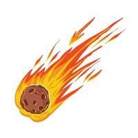 Meteor stone with blazing fire vector illustration disaster isolated on square white background. Simple flat cartoon art styled drawing.