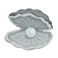 Grayscale monochrome opened clam with pearl vector illustration isolated on square white background. Simple flat cartoon art styled drawing.