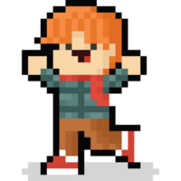 Pixel art boy in winter cloth character png