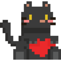 Pixel art black cat with red heart character png