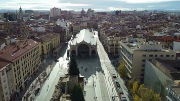 Central Market in Zaragoza, aerial view video