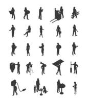 Various people doing different type of work Silhouette vector set collection