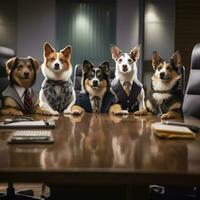 Canine Corporate Coup - Comedic Dogs Commanding a Business Meet AI Generative photo