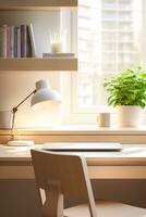 Natural Sunlight Illuminating a Minimalistic Contemporary Workspace with Copyspace AI Generative photo