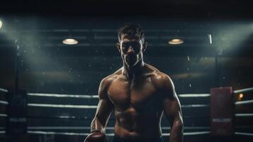 debajo el boxeo anillo luces - un historia de fuerza y determinación ai generativo foto