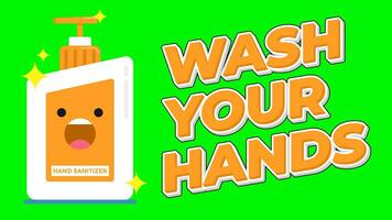 4k animação do lavar seu mãos com desinfetante gel em verde tela, croma chave. vírus em mão, usar líquido antibacteriano sabão, mão desinfetante. conceito do higiene importância durante covid-19 pandemia. video