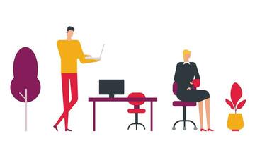 Man and Women Working in Office Digital Vector Stock Illustrations