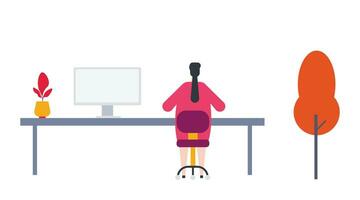 mujer en oficina escritorio trabajando en oficina digital vector valores ilustraciones