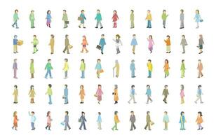 Different Type Of People Walking Cartoon Character Set Digital Vector Stock Illustrations