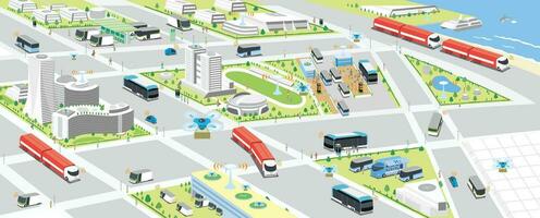 Modern Isometric Innovative Smart City Digital Vector Stock Illustrations