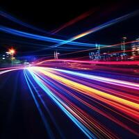 Dynamic Neon Light Trails Against a Dark Background, Perfect for Music Event Promotions photo