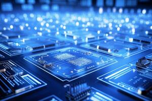 Clean-room environment in a microchip production under blue light photo