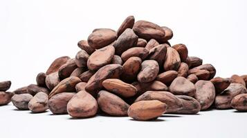 Ethereal Close-up of Cocoa Beans Against Crisp White Background with Left Copyspace AI Generative photo