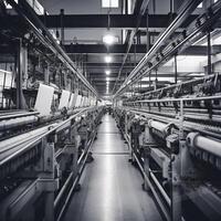 Modern textile factory with automated looms weaving patterns AI Generative photo