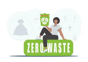 A man sits and holds an urn in his hands. The concept of ecology and recycling. Vector illustration Flat trendy style.