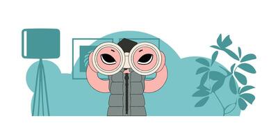 HR theme. Attractive man using binoculars. vector