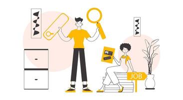 The concept of finding employees. Lineart minimalistic style. Vector. vector