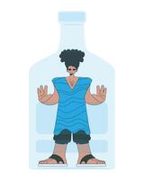 A man is a hostage inside a bottle. Alcoholism and addiction. vector