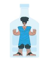 A man is a hostage inside a bottle. Alcoholism and addiction. vector