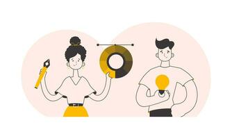 Guy and girl designers. Linear style. Vector. vector