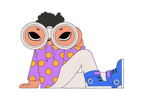 Attractive man holds in his hands and looks through binoculars. Looking for the perfect candidate. vector