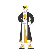 Man and light bulb. Idea concept. . Isolated. Linear trendy style. vector