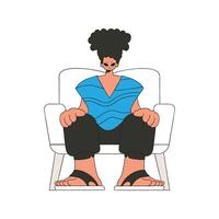 The guy is sitting in a chair. Character trendy style. vector