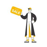 Male real estate agent. Minimalistic linear style. Isolated. Vector illustration.