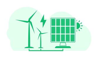 Green background on the theme of green energy. Green planet and zero waste concept. Vector illustration.