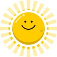 Cute yellow happy sun smile with sunshine light ray drawing doodle cartoon png