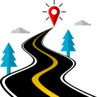 Black asphalt winding road with location pin icon png