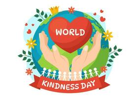 Happy World Kindness Day Vector Illustration on November 13 with Earth and Love for Charitable Assistance in Flat Cartoon Background Templates