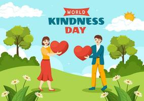 Happy World Kindness Day Vector Illustration on November 13 with Earth and Love for Charitable Assistance in Flat Cartoon Background Templates