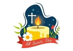 All Saints Day Vector Illustration on 1st November with for the All Souls Remembrance Celebration with Candles in Flat Cartoon Background Design