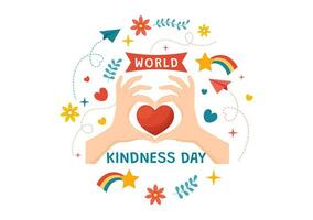 Happy World Kindness Day Vector Illustration on November 13 with Earth and Love for Charitable Assistance in Flat Cartoon Background Templates