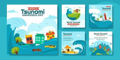 World Tsunami Awareness Day Social Media Post Cartoon Hand Drawn Templates Background Illustration vector