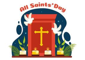 All Saints Day Vector Illustration on 1st November with for the All Souls Remembrance Celebration with Candles in Flat Cartoon Background Design