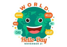 World Hello Day Vector Illustration on November 21 of Speech Bubbles with Different Languages from all over the Country in Flat Cartoon Background