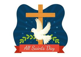 All Saints Day Vector Illustration on 1st November with for the All Souls Remembrance Celebration with Candles in Flat Cartoon Background Design