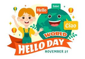 World Hello Day Vector Illustration on November 21 of Speech Bubbles with Different Languages from all over the Country in Flat Cartoon Background