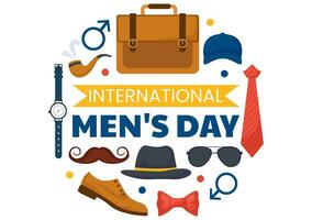 International Men's Day Vector Illustration on November 19 with Men Equipment for Positive Value Their Families in Flat Cartoon Background Design