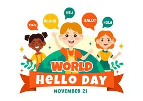 World Hello Day Vector Illustration on November 21 of Speech Bubbles with Different Languages from all over the Country in Flat Cartoon Background