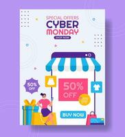 Cyber Monday Event Vertical Poster Flat Cartoon Hand Drawn Templates Background Illustration vector