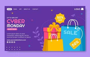 Cyber Monday Event Social Media Landing Page Cartoon Hand Drawn Templates Background Illustration vector