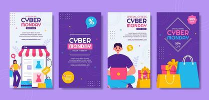 Cyber Monday Event Social Media Stories Flat Cartoon Hand Drawn Templates Background Illustration vector