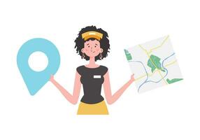 The girl is holding a map. The character is depicted to the waist. Isolated on white background. Vector. vector