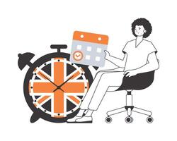 The guy helps teaches English. The concept of learning a foreign language. Lineart modern style. Isolated, illustration. vector
