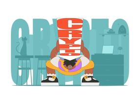 A man holds a falling cryptocurrency. funny character. Theme of interaction with digital monetary assets. vector